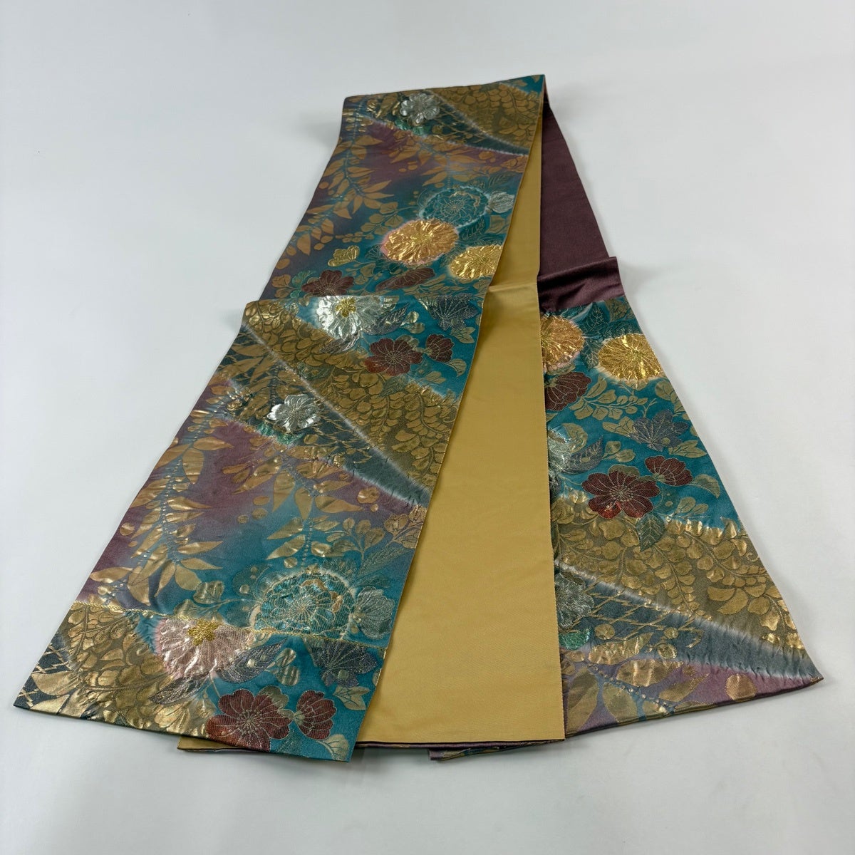 袋帯 秀品 辻が花 箔 金銀糸 青緑 六通 正絹｜中古・古着・リサイクル