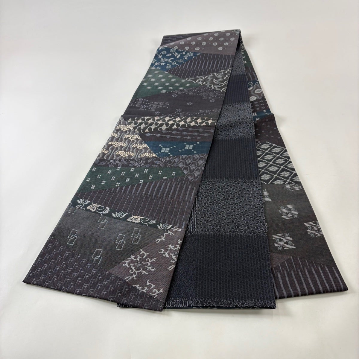 アンティーク京袋帯　花唐草模様　織り出し　正絹　大正ロマン　灰紫　N8-27 美品】 袋帯 秀品 花唐草 幾何学模様 箔 茶紫 全通 正絹｜中古・古着