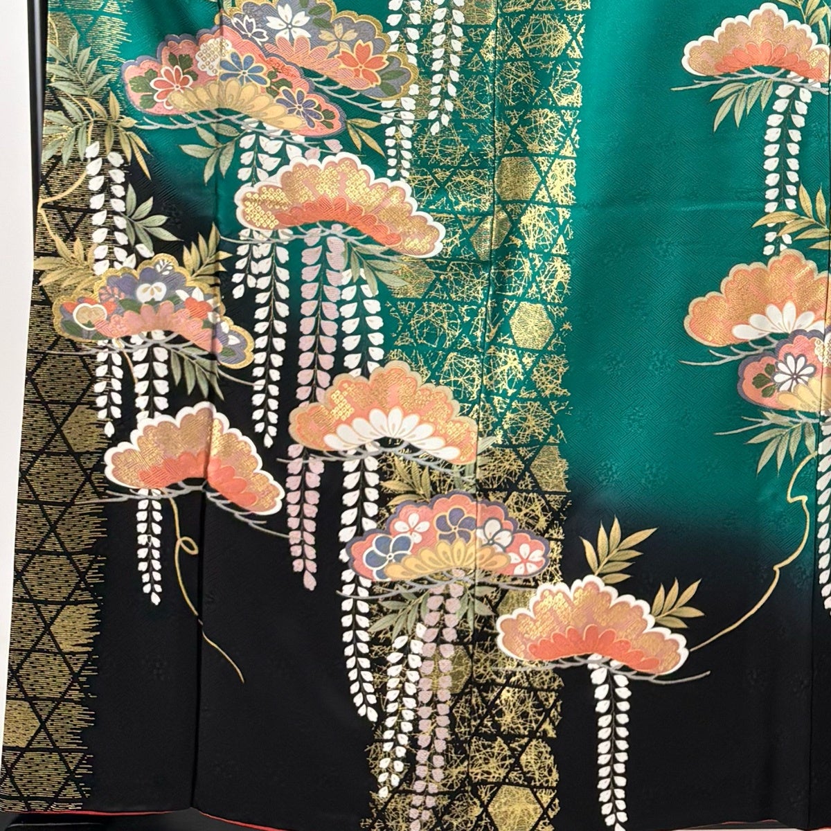 美品】 振袖 身丈159cm 裄丈65.5cm M 袷 袋帯フルセット 松 桜 金彩