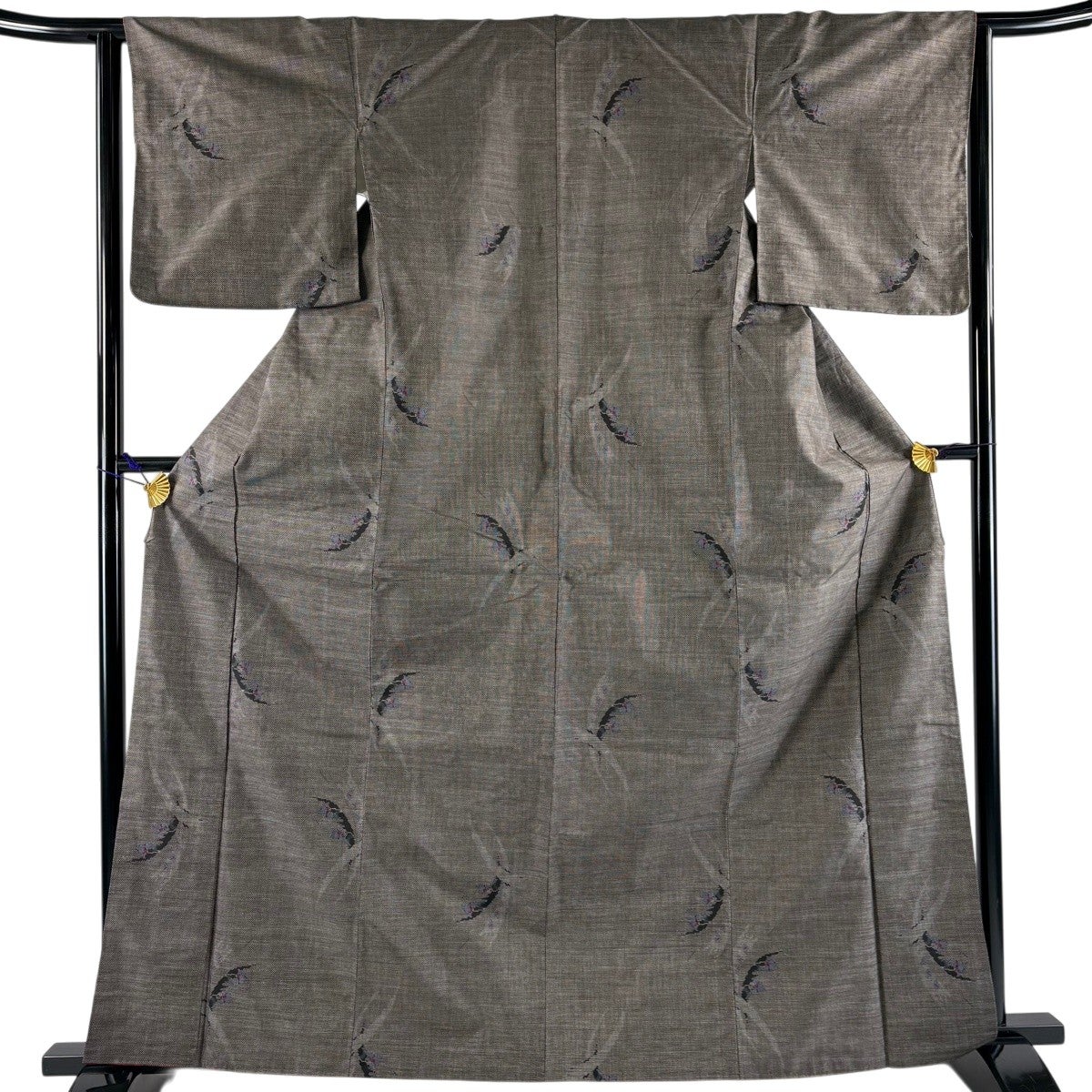 紬 身丈160.5cm 裄丈62.5cm 正絹 秀品 【中古】 紬 身丈160cm 裄丈62.5cm S 袷 アンサンブル 証紙あり 格子 山吹茶色