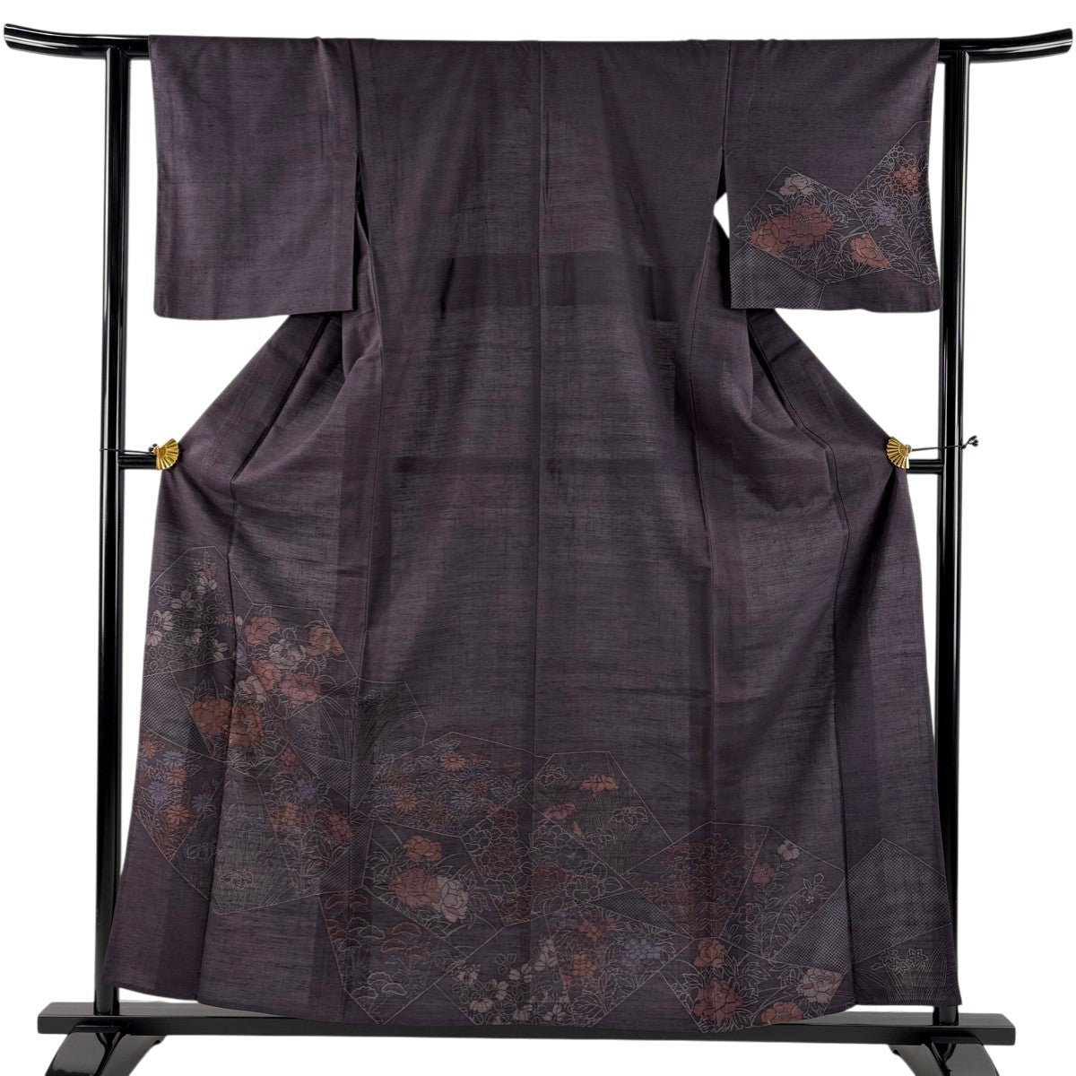 付下げ 身丈152cm 裄丈61cm 正絹 秀品 【中古】 付下げ 身丈157cm 裄丈66.5cm M 袷 枝垂れ桜 銀彩 黒 正絹 秀品｜中古