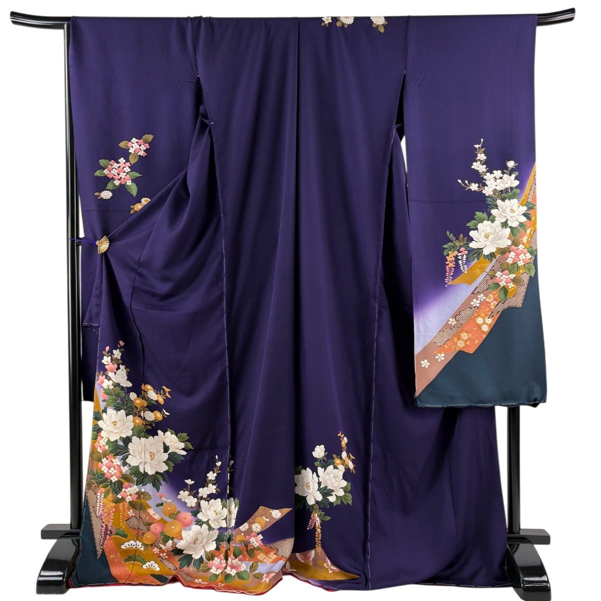 振袖 裄67cm 紫ラメ 振袖 身丈160.5cm 裄丈68.5cm L 袷 薬玉 桜 ラメ