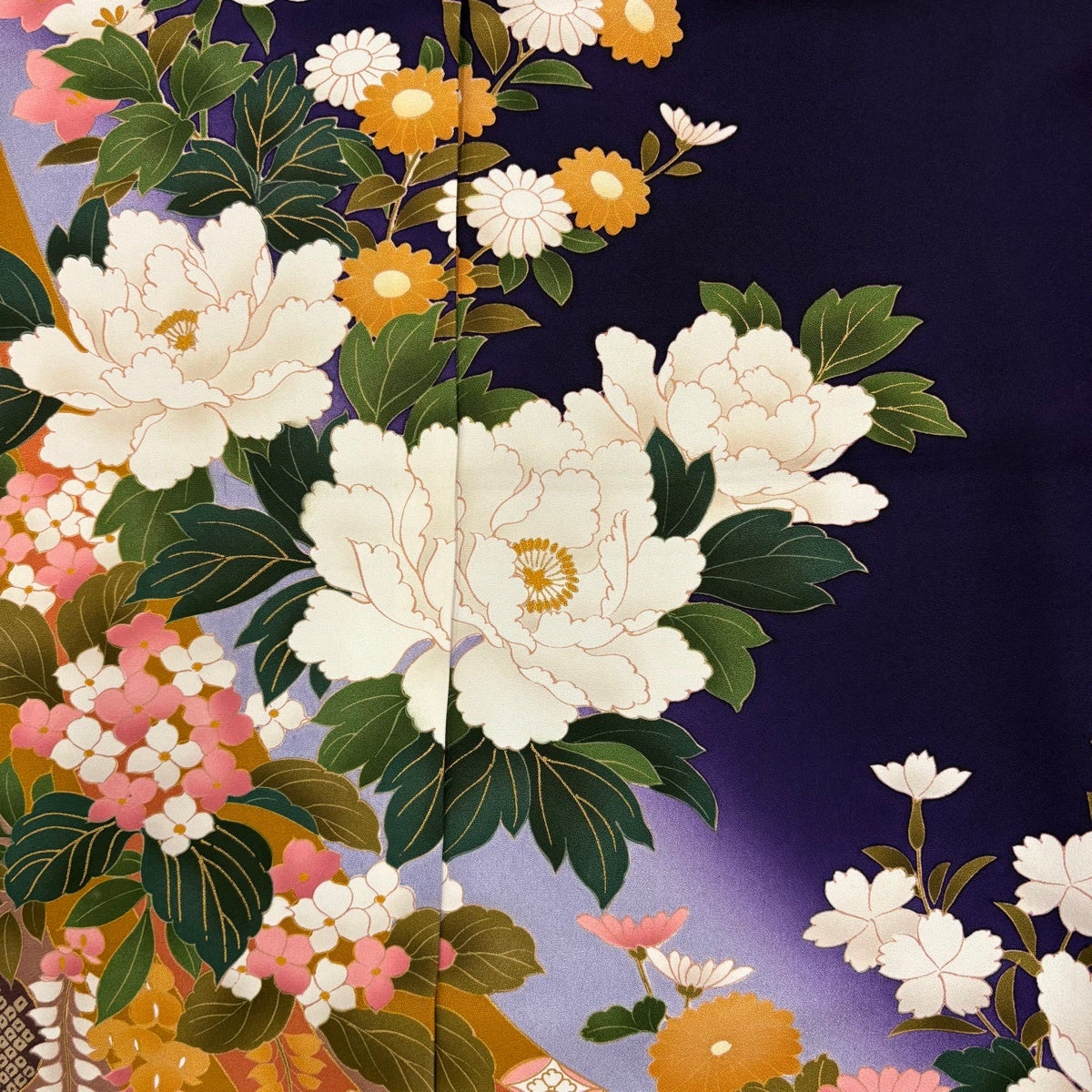 美品】 振袖 身丈178.5cm 裄丈71.5cm 未仕立て 仮絵羽 牡丹 熨斗 金彩