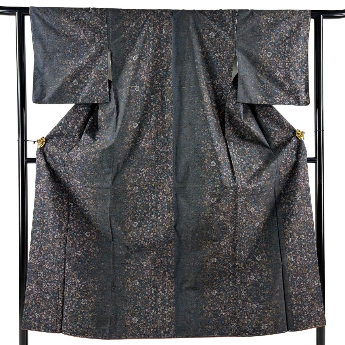 美品】 大島紬 身丈151.5cm 裄丈61cm S 袷 都喜ヱ門 泥染 証紙あり 菊