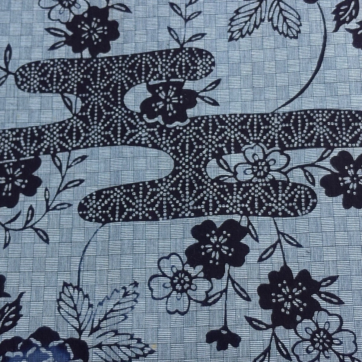 反物 優品 浴衣 草花 鳥 青灰色 綿｜中古・古着・リサイクル着物通販