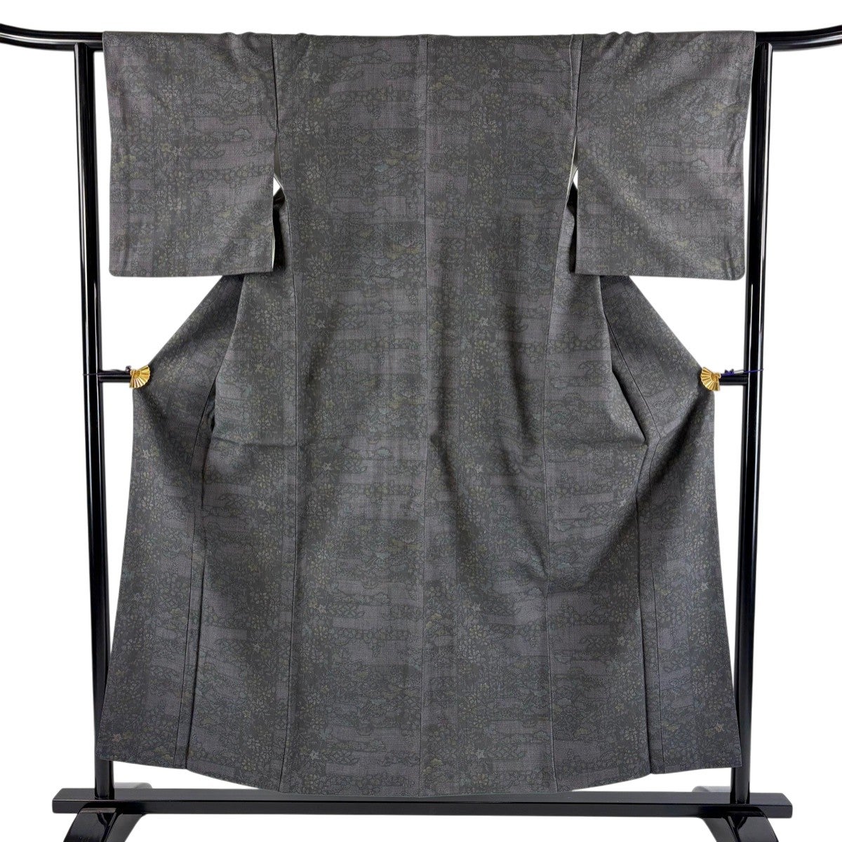 美品】 結城紬 身丈151.5cm 裄丈63.5cm S 袷 本場結城紬 証紙あり 幾何