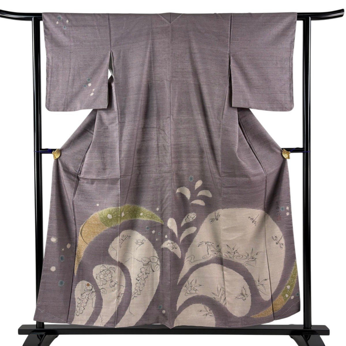 美品】 名古屋帯 逸品 大脇一心 落款あり 辻が花 霞 青灰色 正絹｜中古