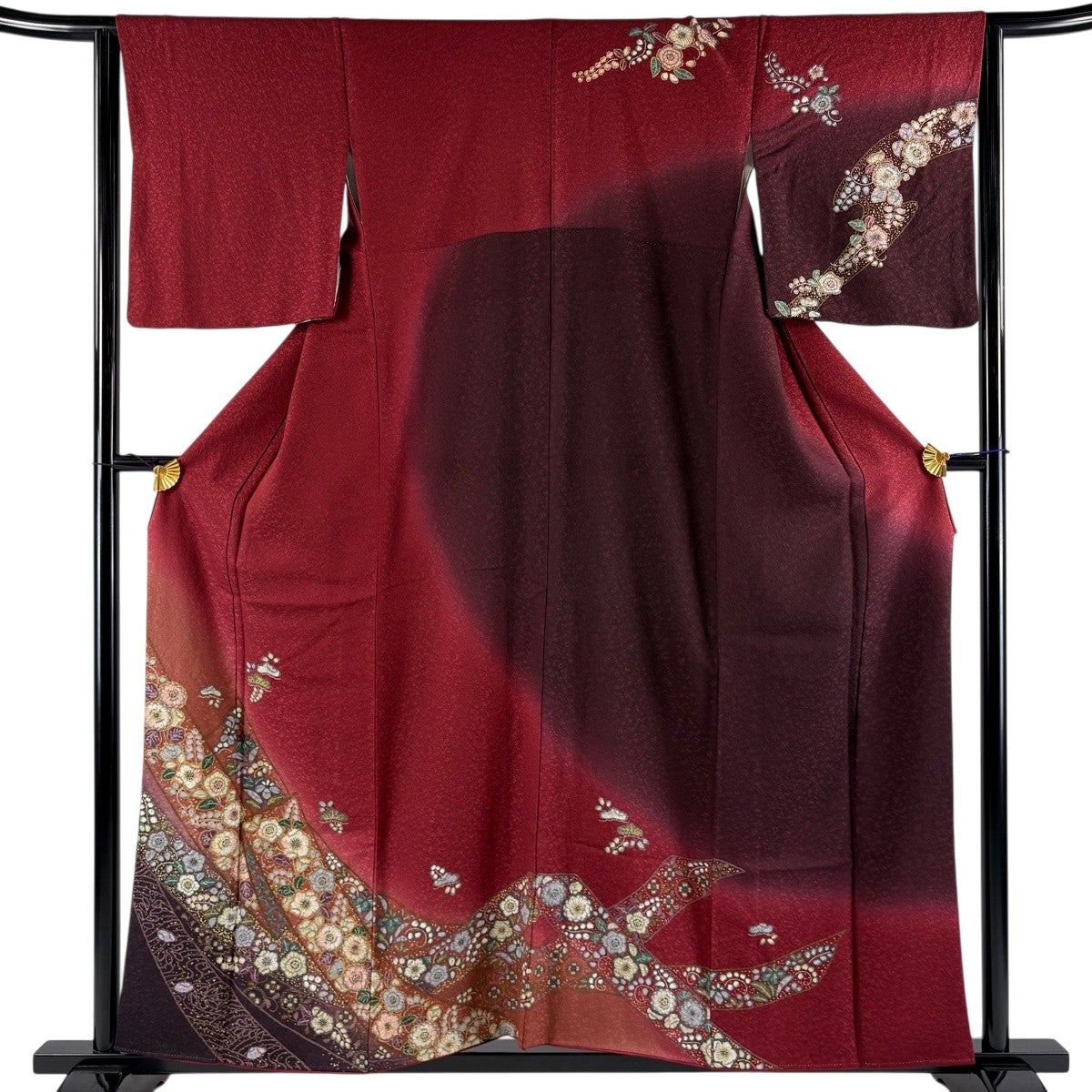 美品】 訪問着 身丈160cm 裄丈66cm M 袷 菊 草花 金彩 ぼかし サーモン