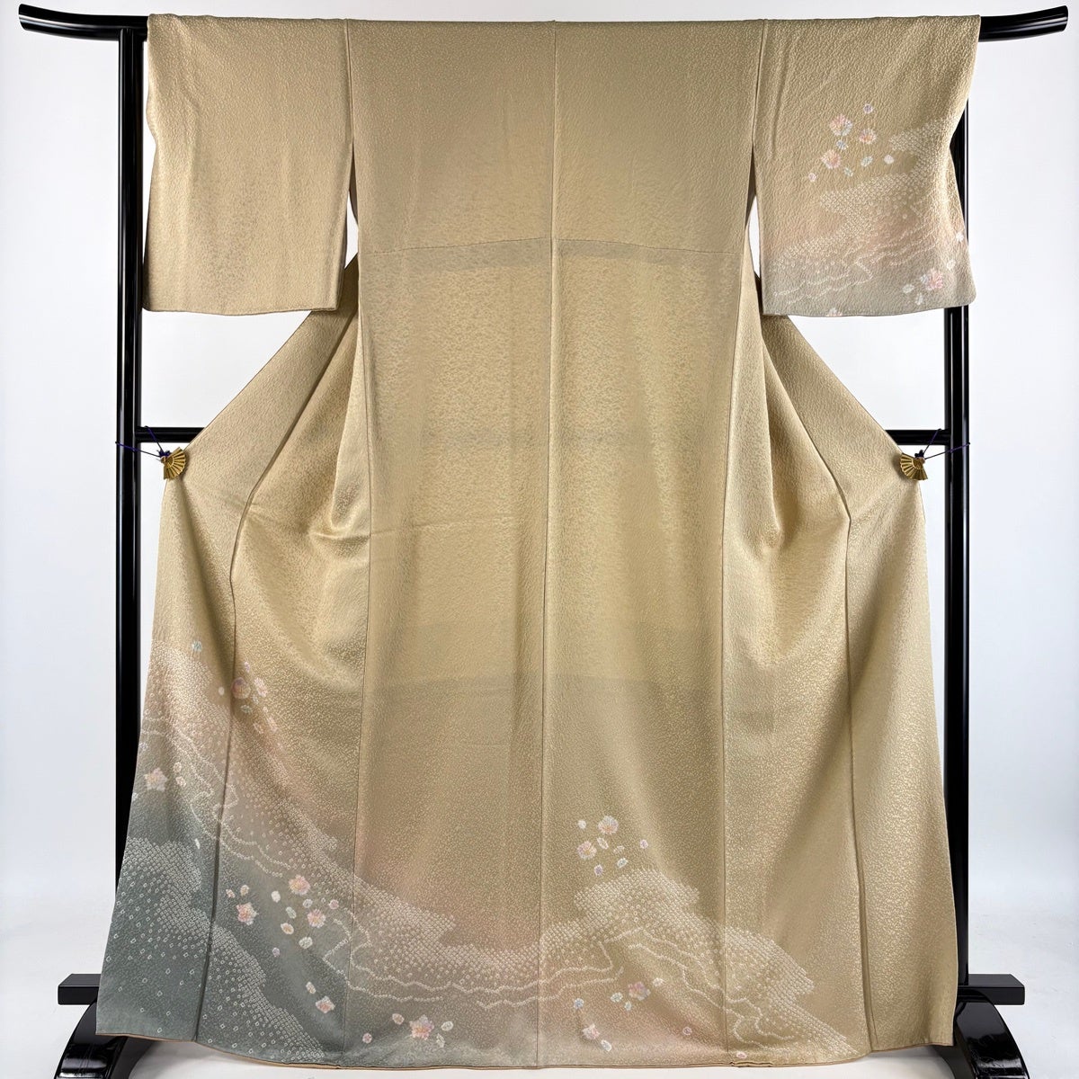 美品】 付下げ 身丈169cm 裄丈66cm M 袷 袋帯セット 草花 流水 金彩