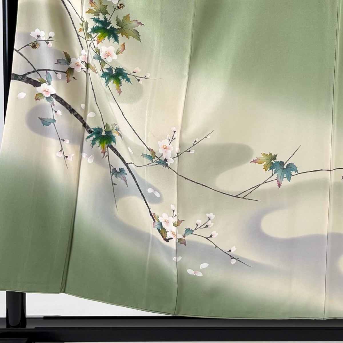 訪問着 身丈154cm 裄丈63cm S 袷 落款あり 桜 霞 金彩 螺鈿 抹茶色