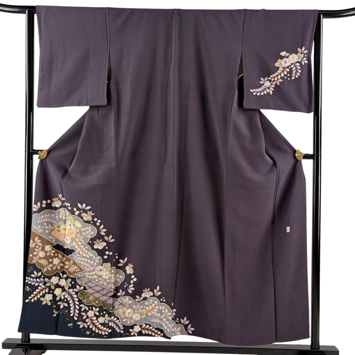 着用少ない！やまと誂製＊単衣＊居敷当て付き＊浅縹色＊訪問着＊１５５ｃｍ＊裄６６ 付下げ 身丈155cm 裄丈64cm M 袷 翠山工房 やまと 落款あり 辻が花 雲