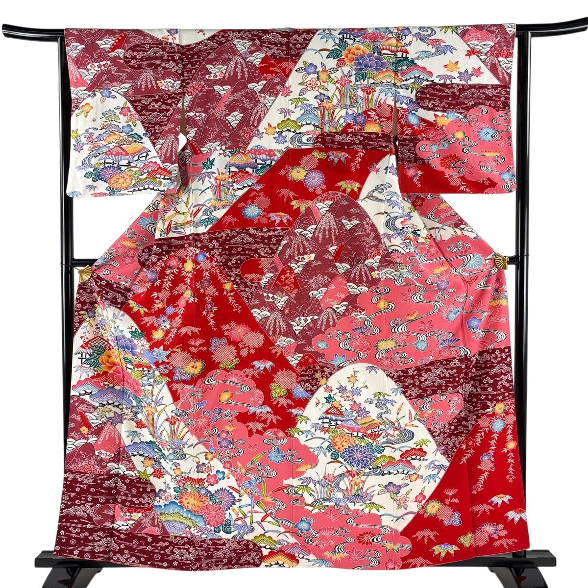 美品】 訪問着 身丈159.5cm 裄丈63cm S 袷 家屋 松竹梅 ピンク 正絹