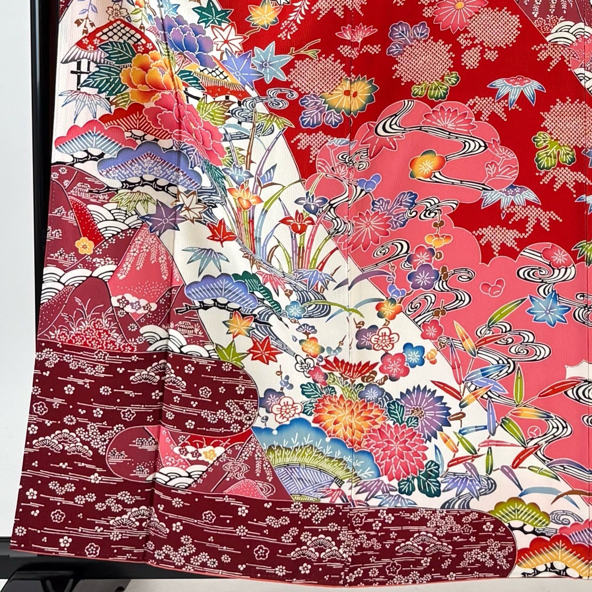 美品】 訪問着 身丈159.5cm 裄丈63cm S 袷 家屋 松竹梅 ピンク 正絹