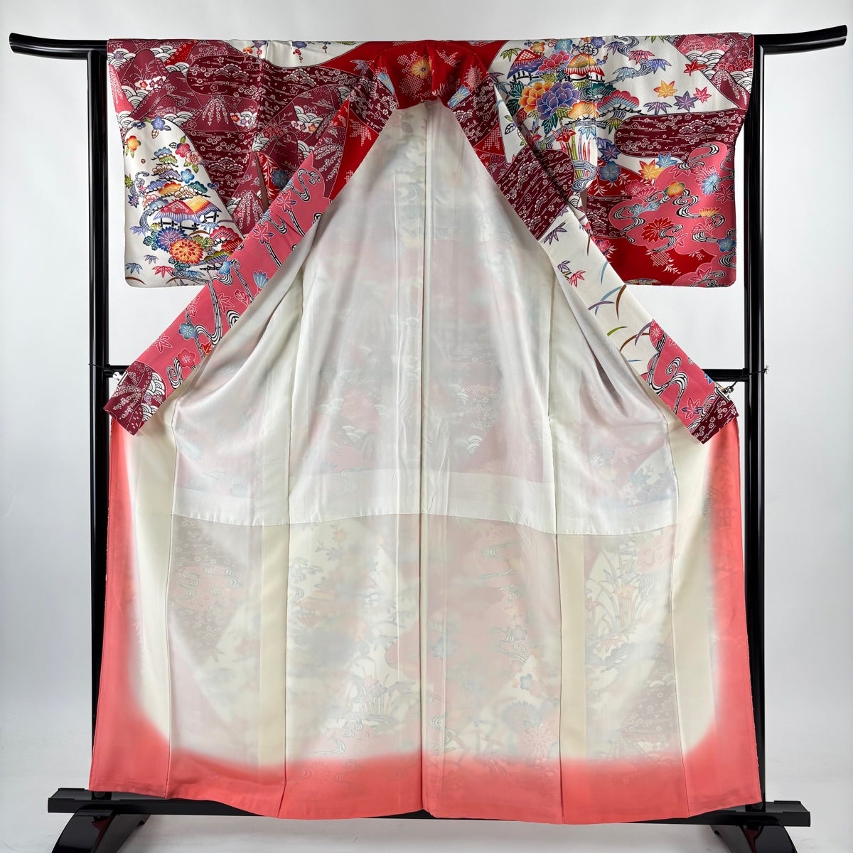 美品】 訪問着 身丈159.5cm 裄丈63cm S 袷 家屋 松竹梅 ピンク 正絹
