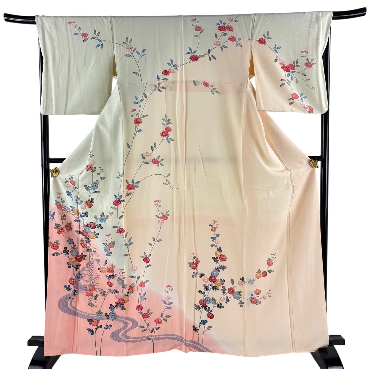 訪問着 身丈163.5cm 裄丈66.5cm M 袷 菊 波頭 染め分け ぼかし 薄緑