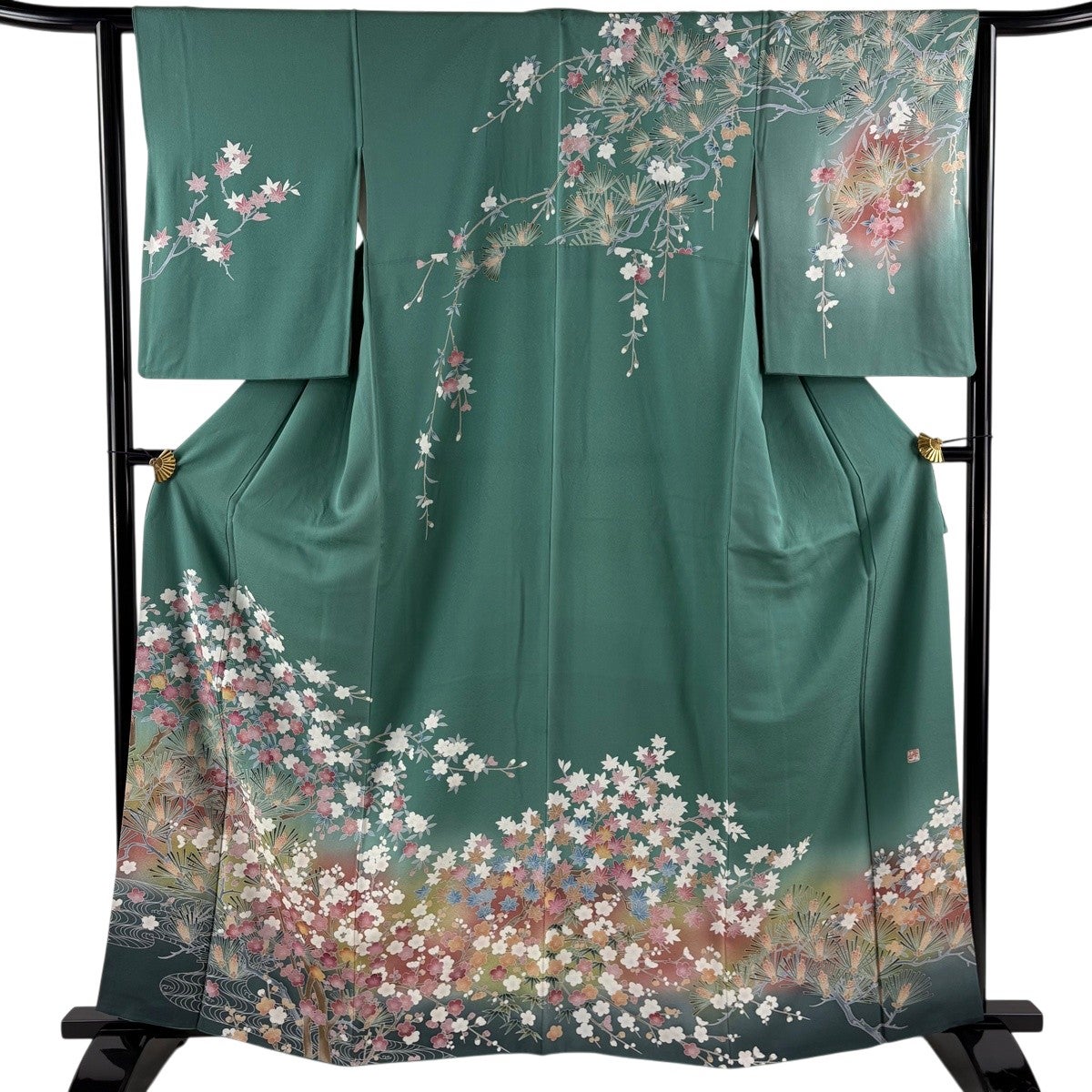 訪問着 身丈162cm 裄丈63.5cm S 袷 ますいわ屋 落款あり 桜 若松