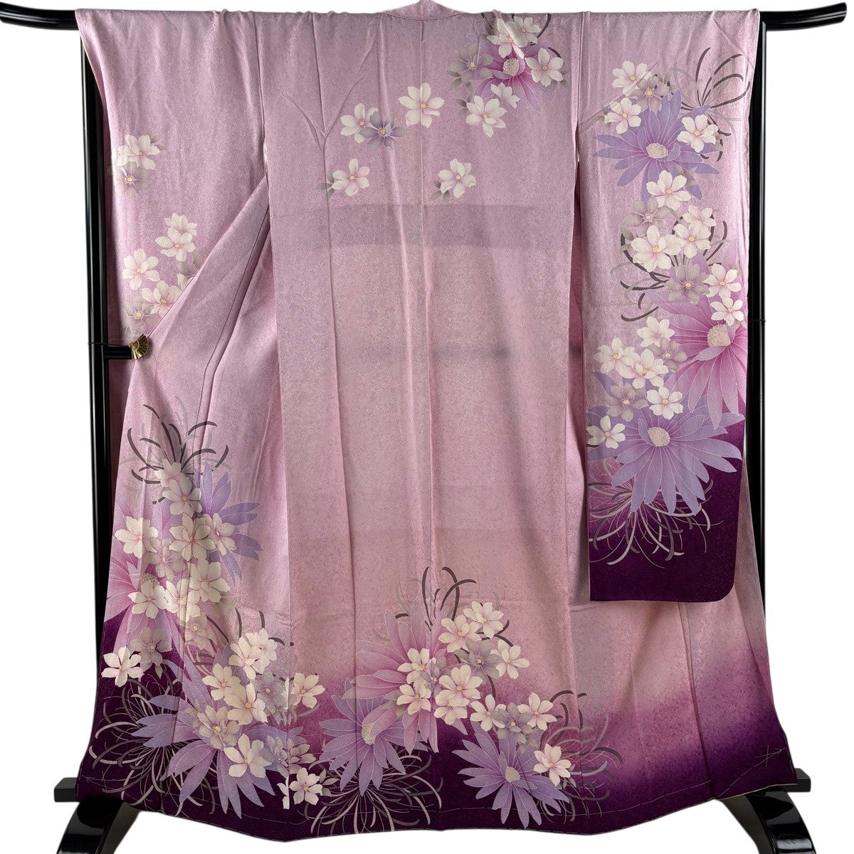 振袖 身丈166cm 裄丈68cm L 袷 草花 菊 銀通し 金銀彩 薄紫 正絹 名品