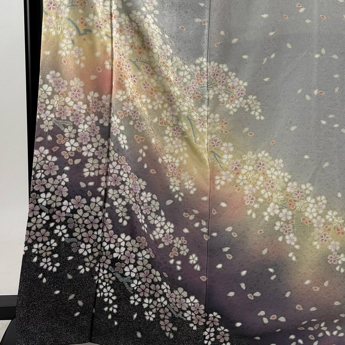 訪問着 身丈168cm 裄丈66.5cm M 袷 桜 銀彩 ぼかし 青灰色 正絹 名品