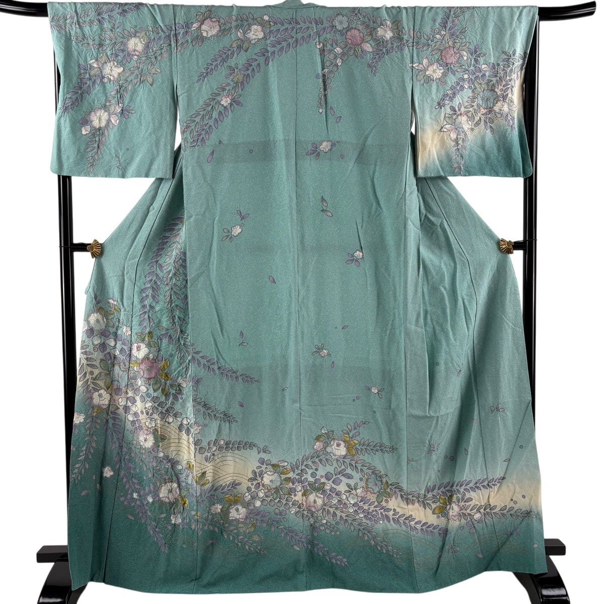 訪問着 身丈167cm 裄丈69cm L 袷 辻が花 金彩 ぼかし 青緑 正絹 名品
