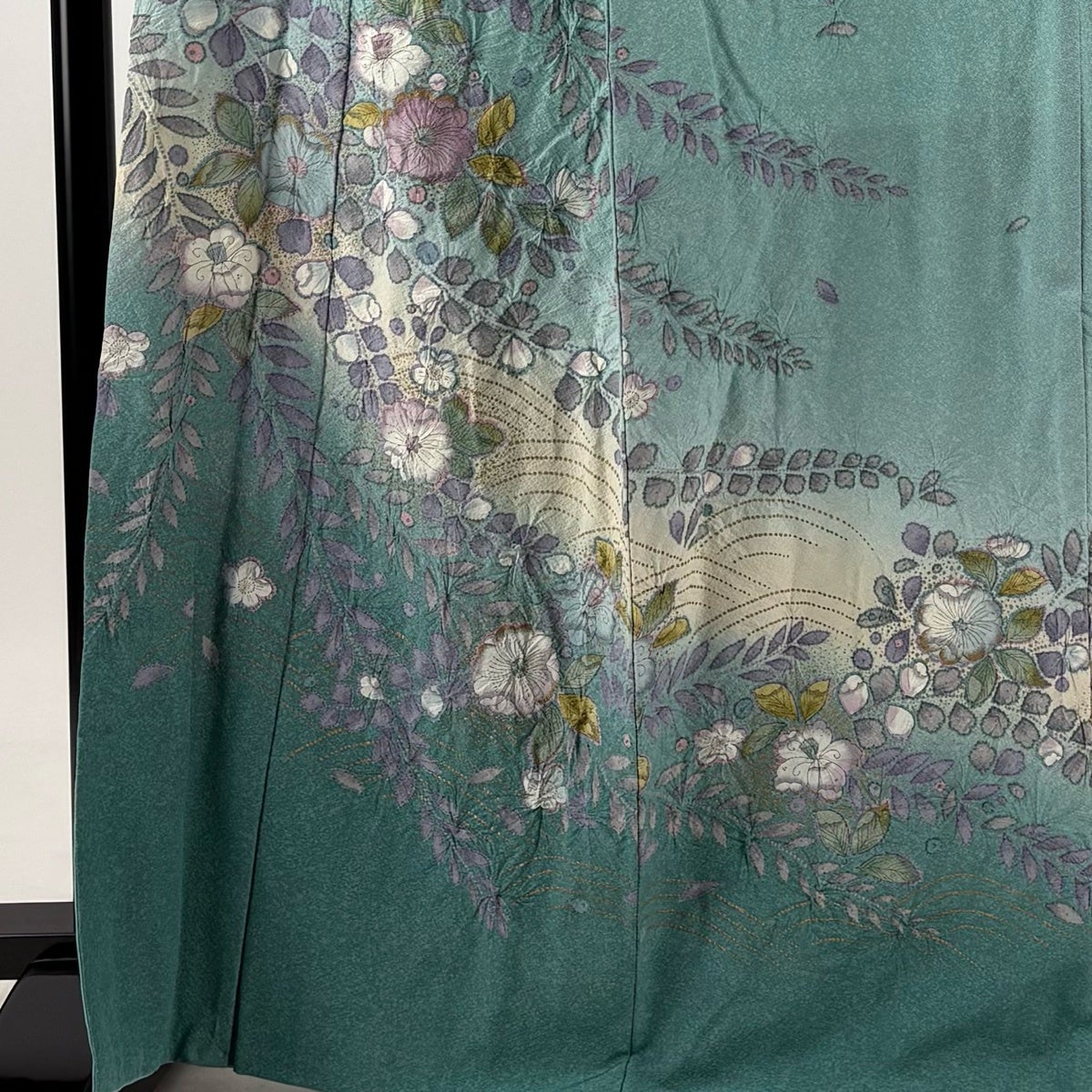 訪問着 身丈167cm 裄丈69cm L 袷 辻が花 金彩 ぼかし 青緑 正絹 名品