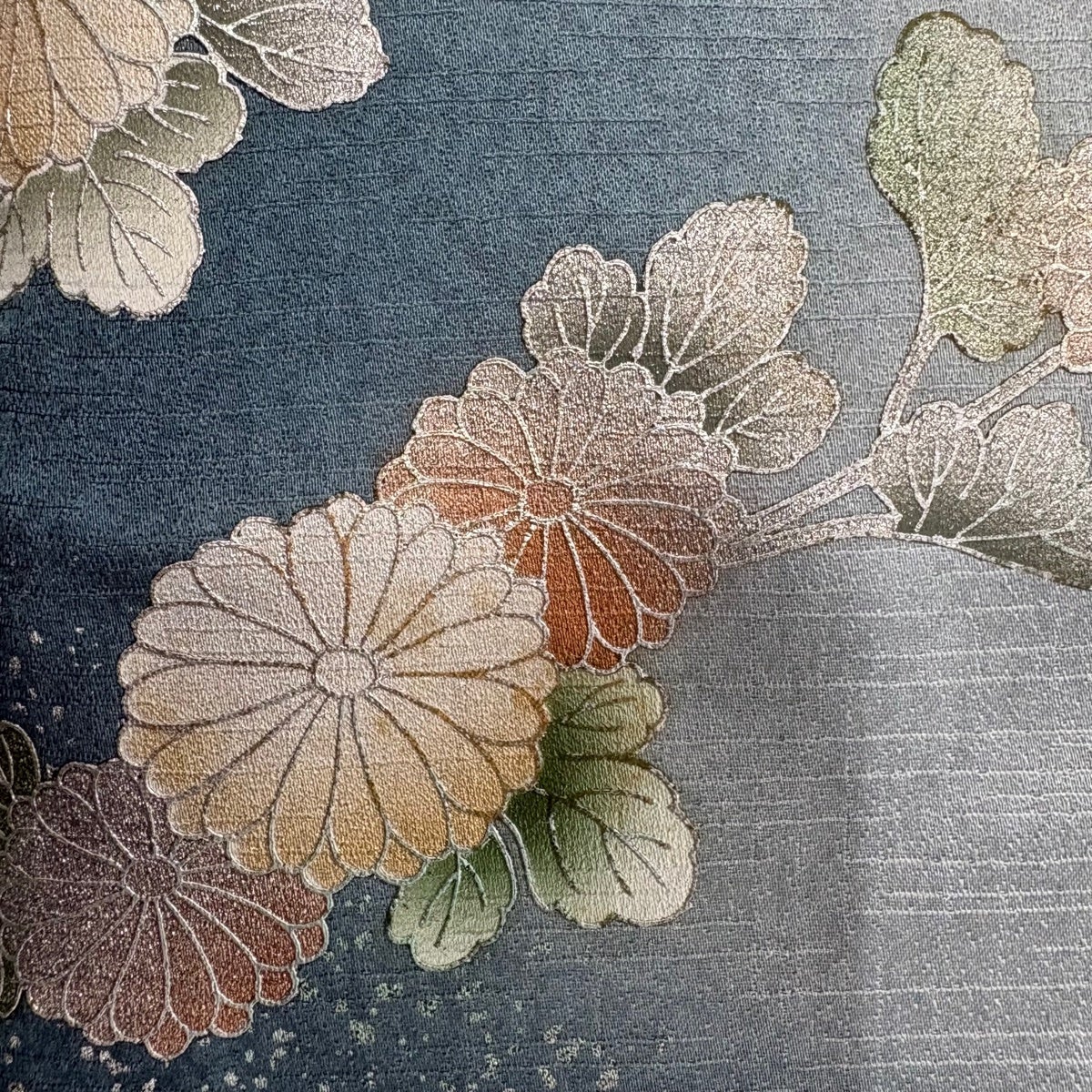 付下げ 身丈156cm 裄丈67cm M 袷 扇 菊 刺繍 金銀彩 緑 正絹 秀品
