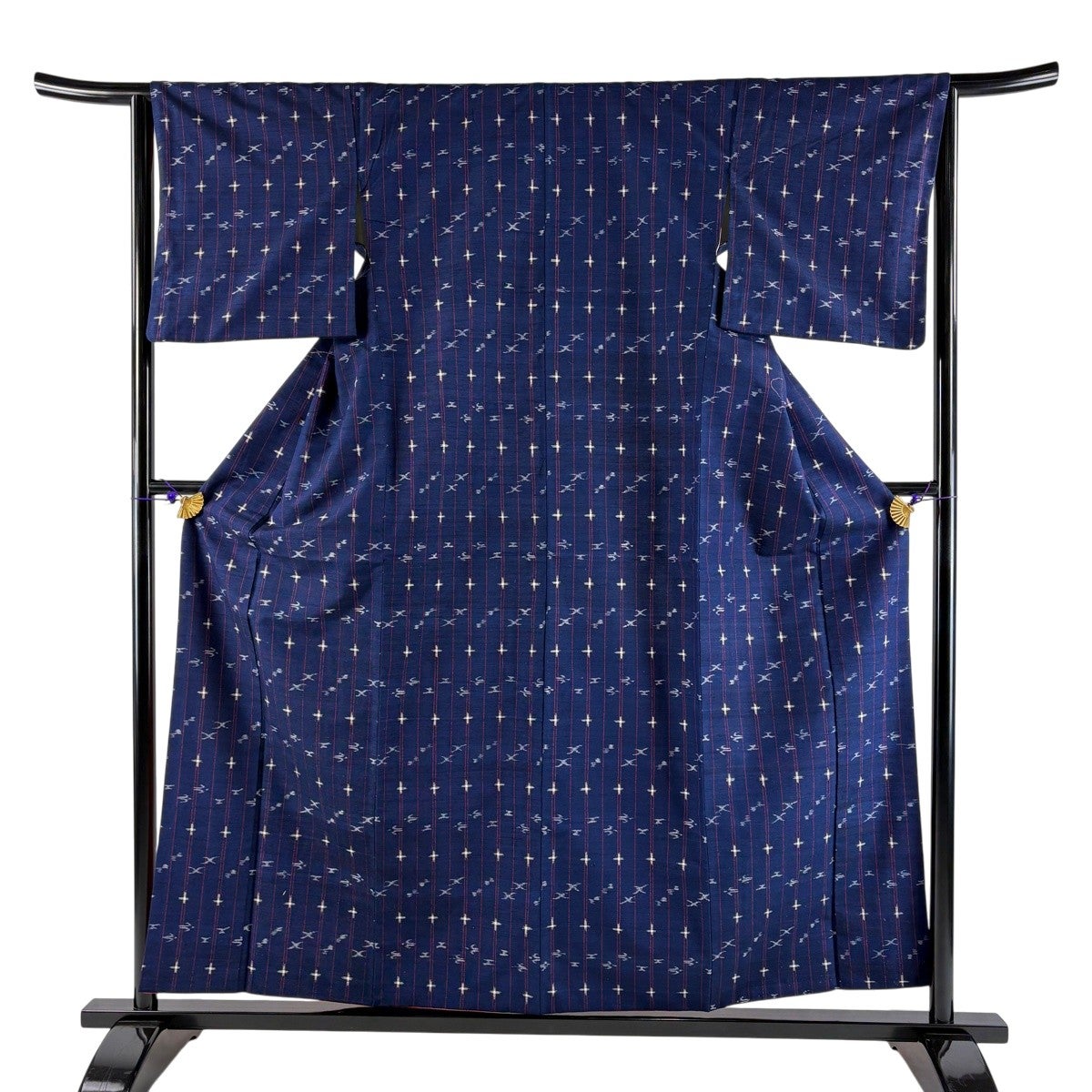 紬 身丈158cm 裄丈63cm S 袷 やまと 縞 燕 紺色 正絹 秀品｜中古・古着