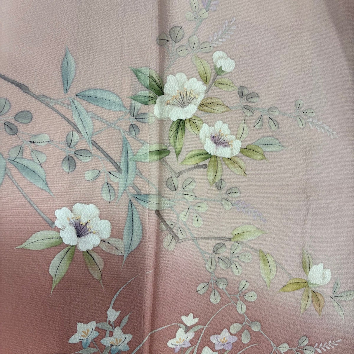 付下げ 身丈159cm 裄丈63.5cm S 袷 枝花 染め分け ぼかし 薄ピンク