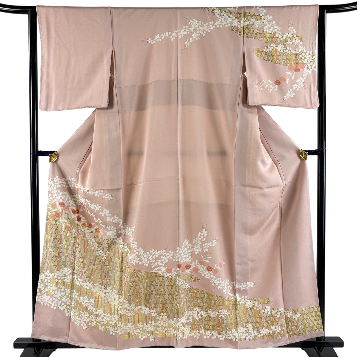 美品】 訪問着 身丈158cm 裄丈63.5cm S 袷 菊 籠目 金糸 金彩 ピンク