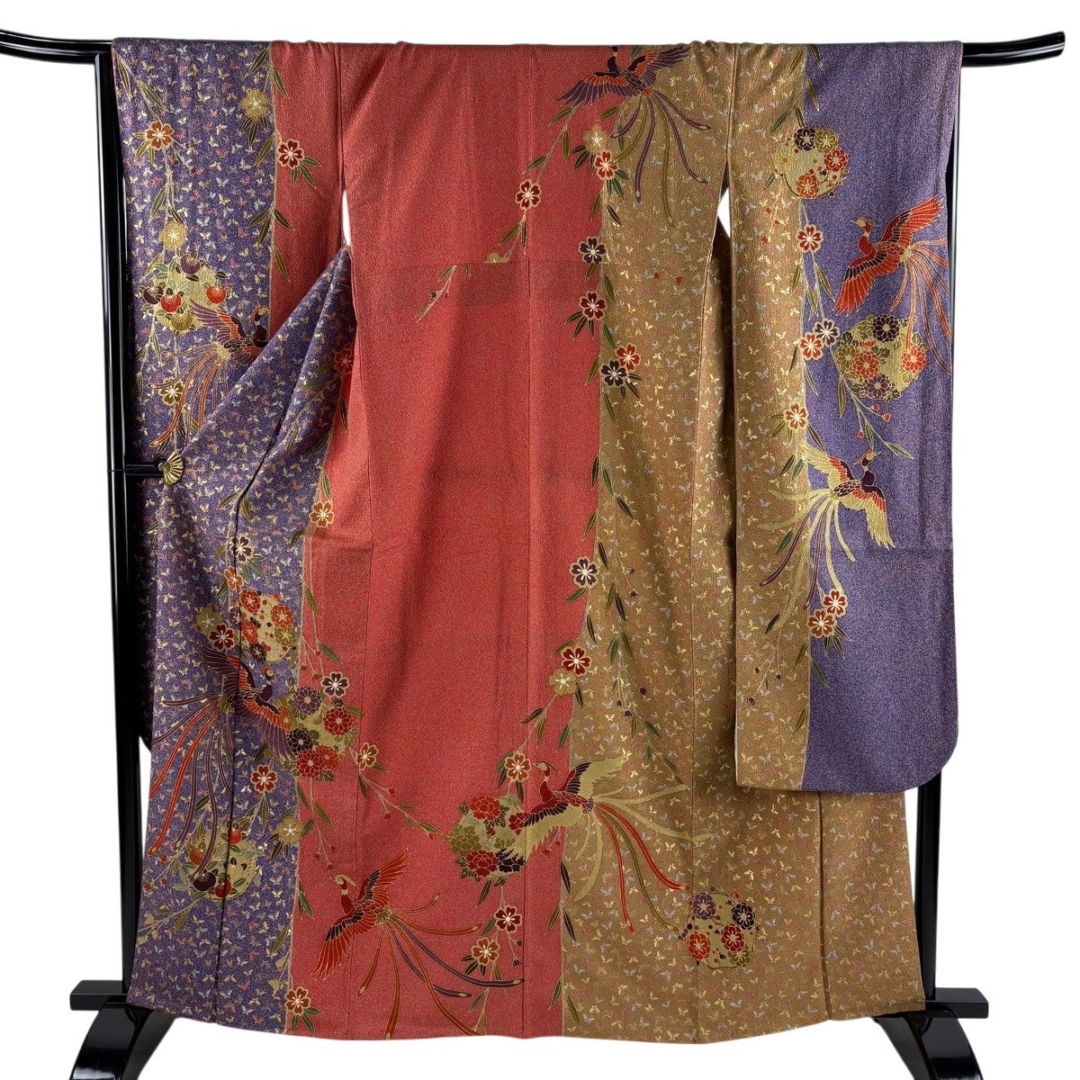 美品】 振袖 身丈164cm 裄丈67.5cm L 袷 尾長鳥 花丸文 金彩 染め分け