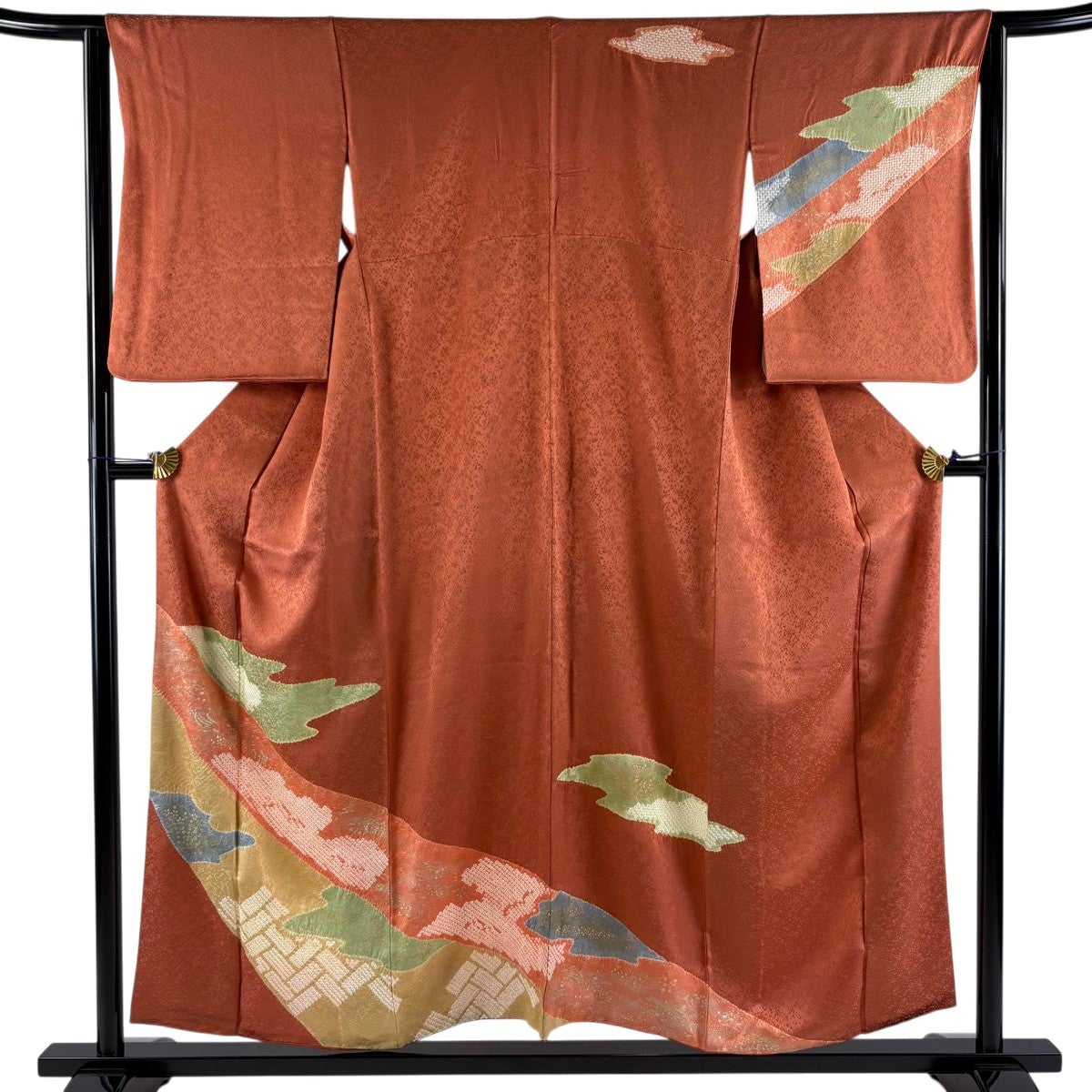 美品】 訪問着 身丈156cm 裄丈63cm S 袷 霞 草花 金彩 絞り オレンジ