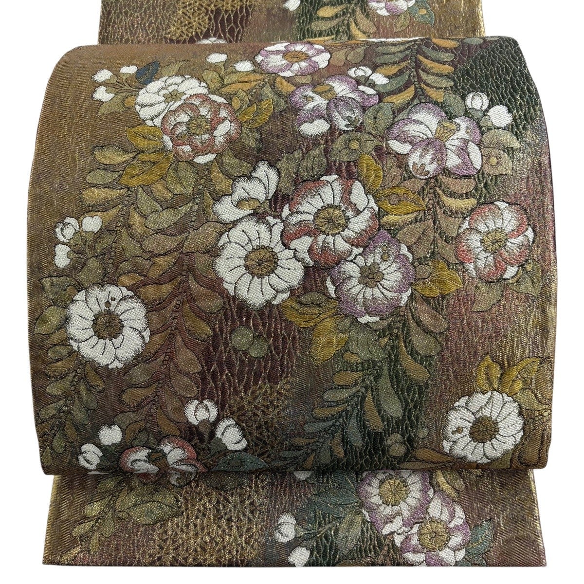 美品】 袋帯 秀品 川島織物 落款あり 花菱 向かい鳥 金糸 箔 オレンジ