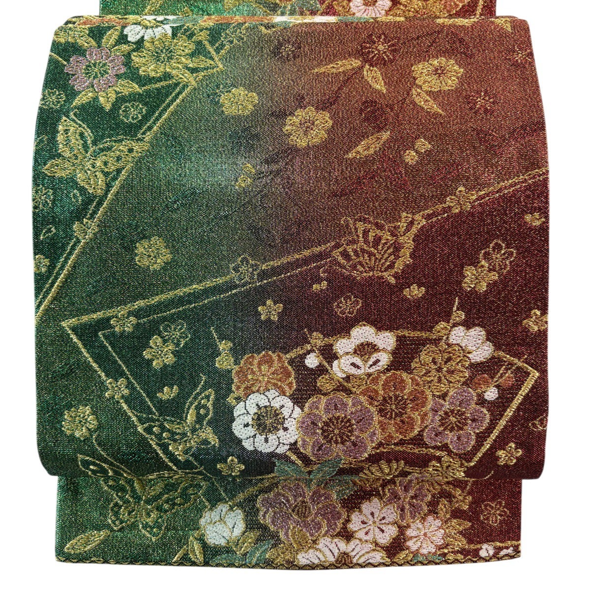 美品】 袋帯 秀品 華文 花唐草 唐織 箔 銀色 六通 正絹｜中古・古着