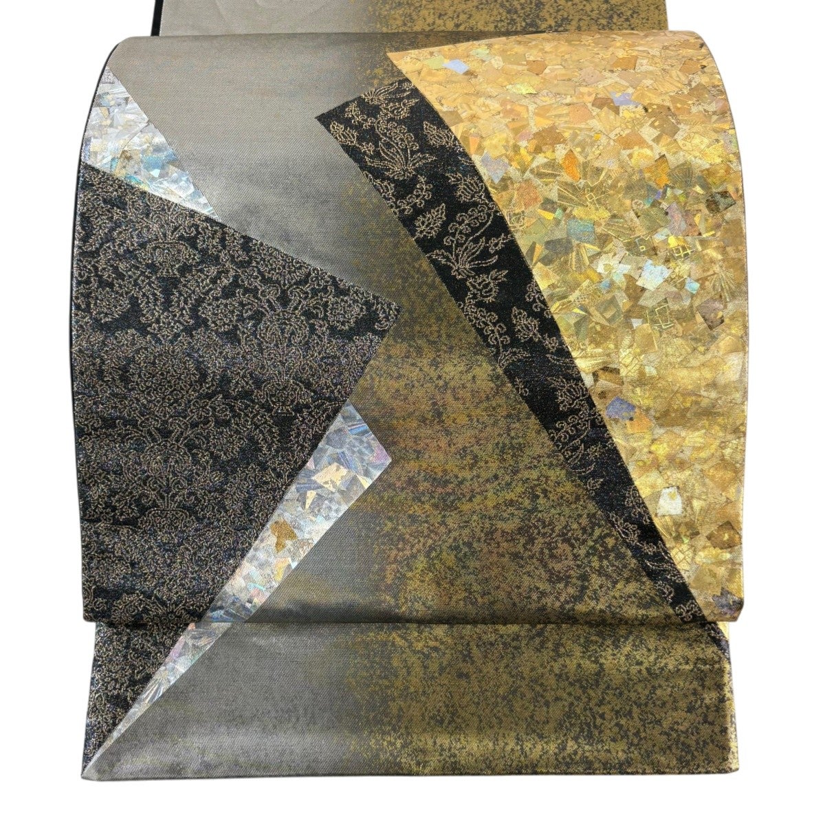 袋帯 秀品 色紙 文字文 金彩 箔 紫 お太鼓柄 正絹｜中古・古着