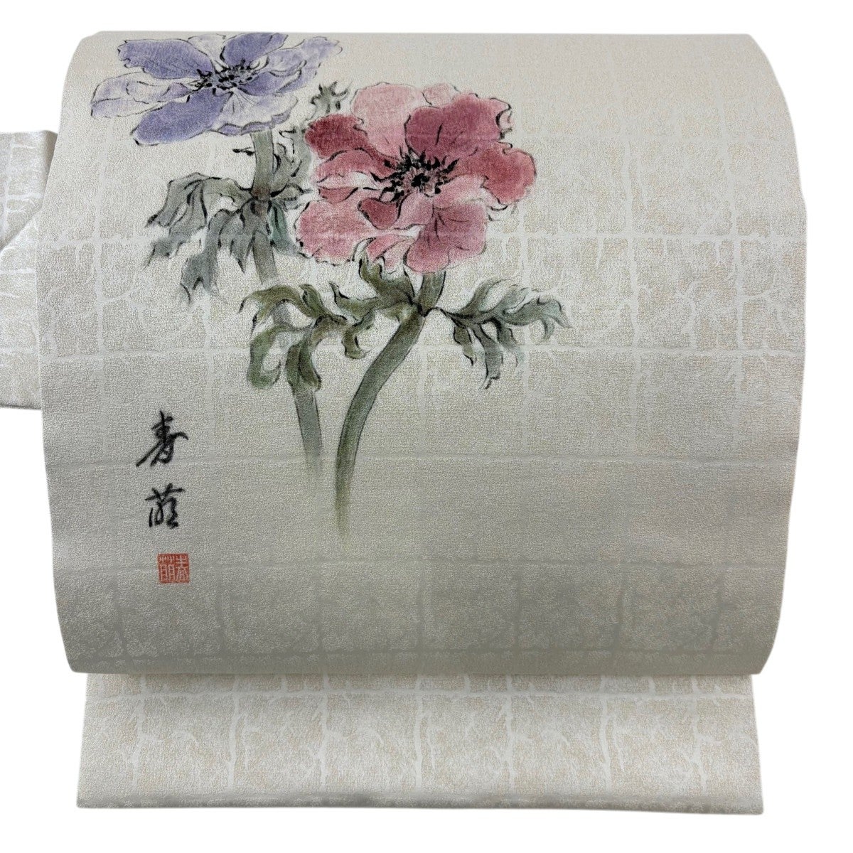 名古屋帯　白地　椿　花模様　銀糸　着物　112tz 名古屋帯 白地 椿 花模様 銀糸 着物 112tz 【公式通販】