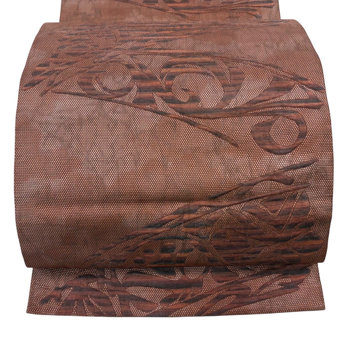 美品】 名古屋帯 優品 八寸名古屋帯 松葉仕立て 幾何学 赤茶 正絹