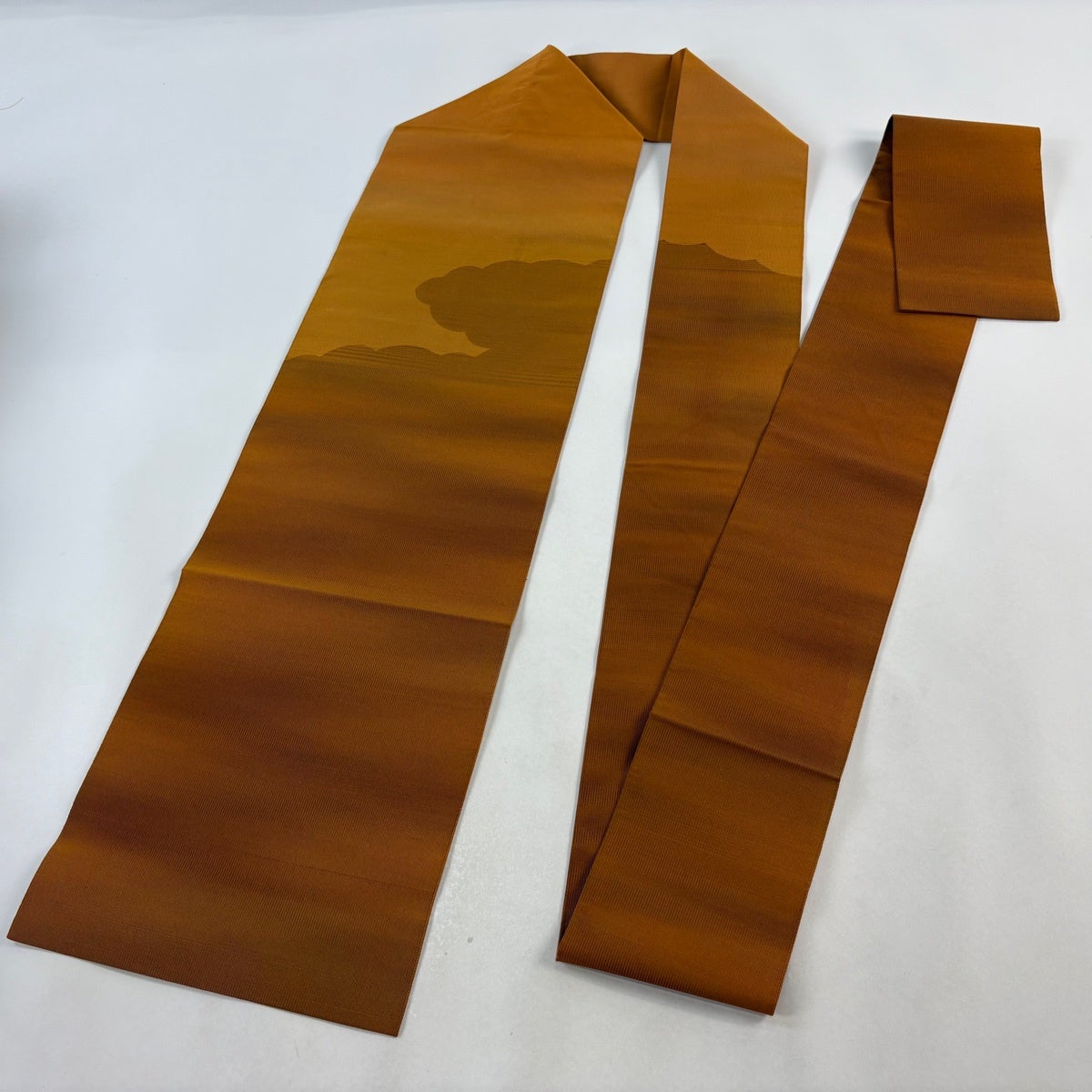 名古屋帯 優品 八寸名古屋帯 雲文 山吹茶色 正絹｜中古・古着