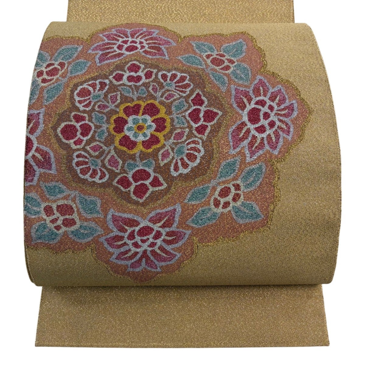 美品】 名古屋帯 秀品 関西仕立て 八寸名古屋帯 松葉仕立て 華文 箔