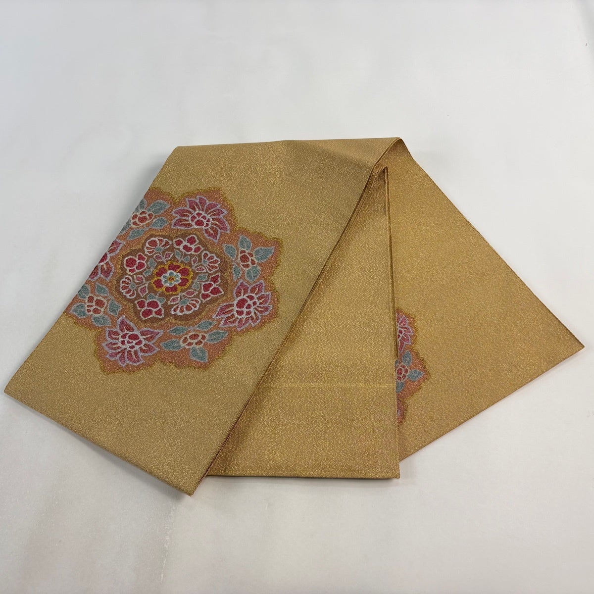 美品】 名古屋帯 秀品 関西仕立て 八寸名古屋帯 松葉仕立て 華文 箔