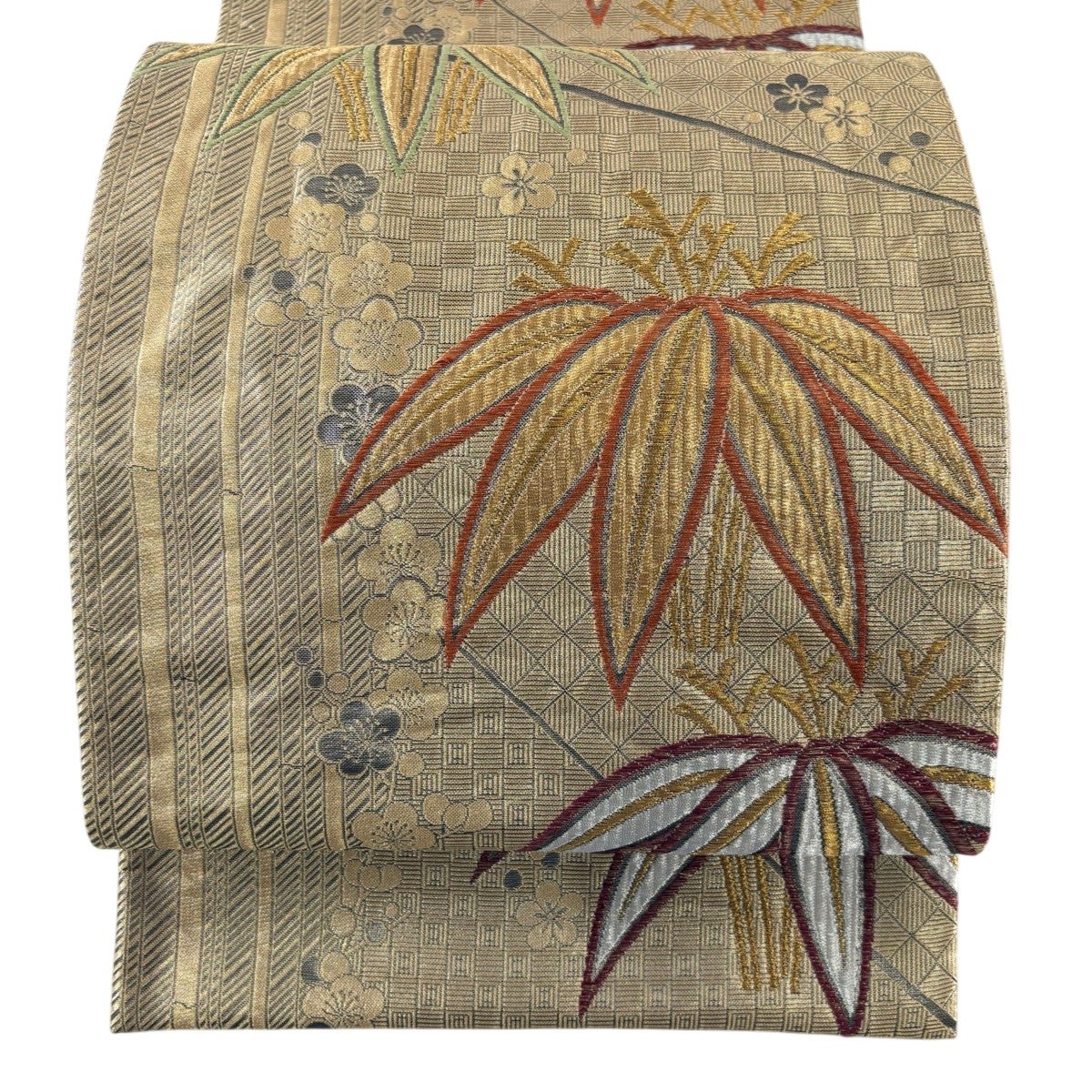 美品】 袋帯 秀品 川島織物 落款あり 華文 金銀糸 箔 金色 六通 美品】 袋帯 秀品 川島織物 落款あり 華文 金銀糸 箔 金色 六通