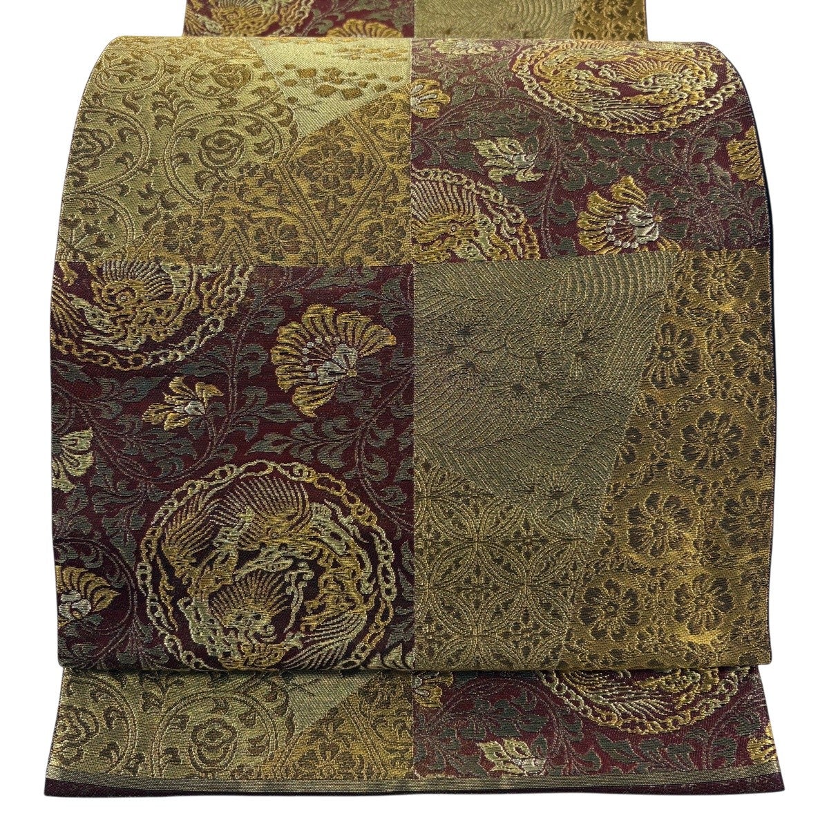 美品】 袋帯 名品 落款あり 本家加納 鳥丸文 花唐草 金糸 箔 金色 六通