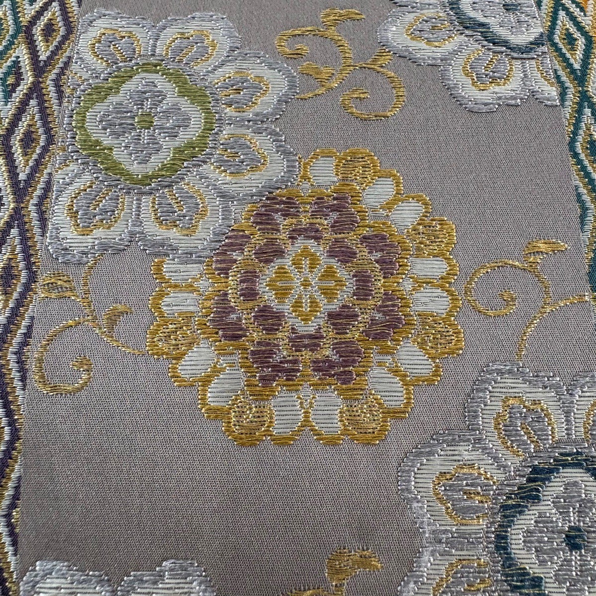 美品】 袋帯 名品 花唐草 華文 金銀糸 唐織 薄茶色 六通 正絹｜中古