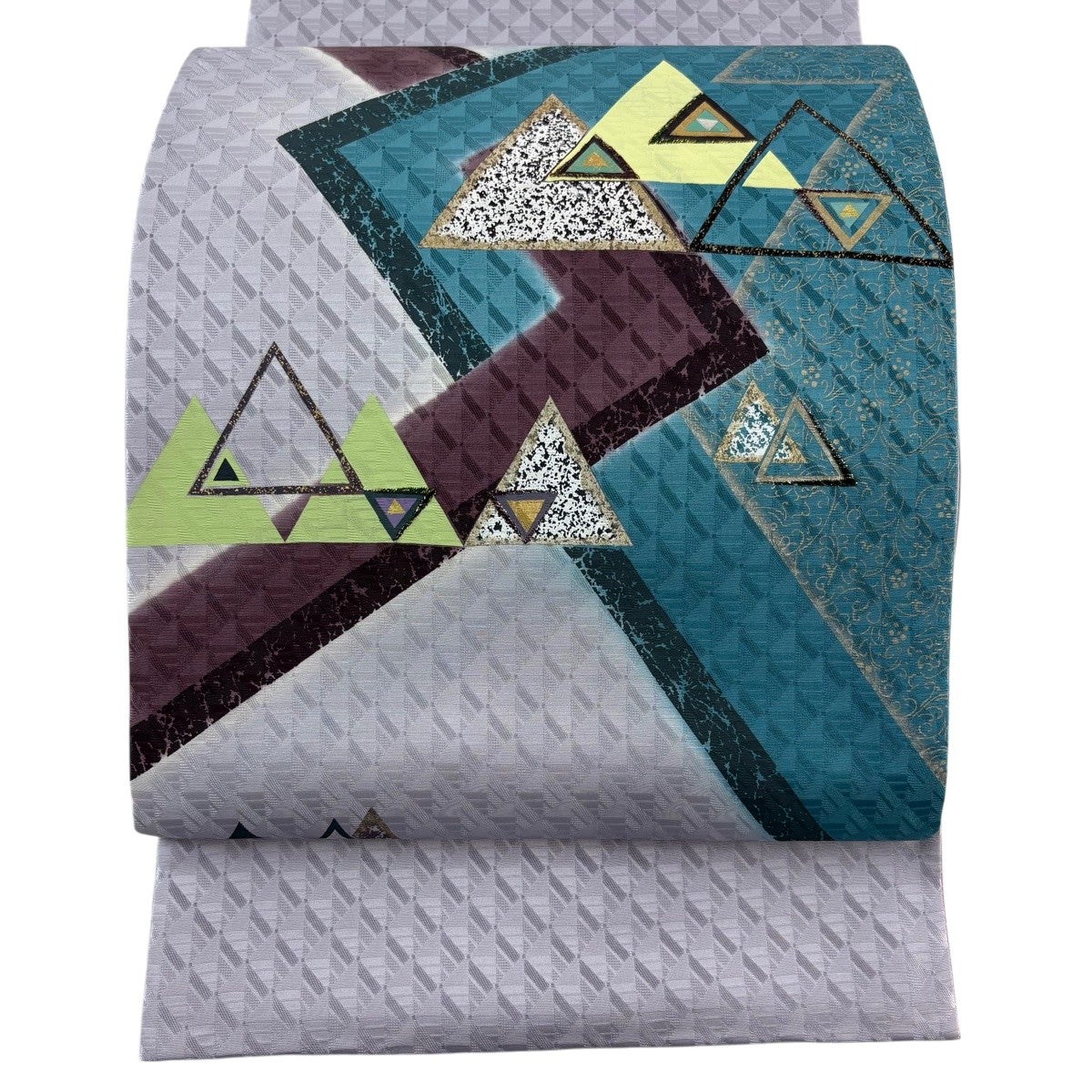 美品】 袋帯 名品 華唐草 幾何学模様 金彩 箔 薄紫 お太鼓柄 正絹