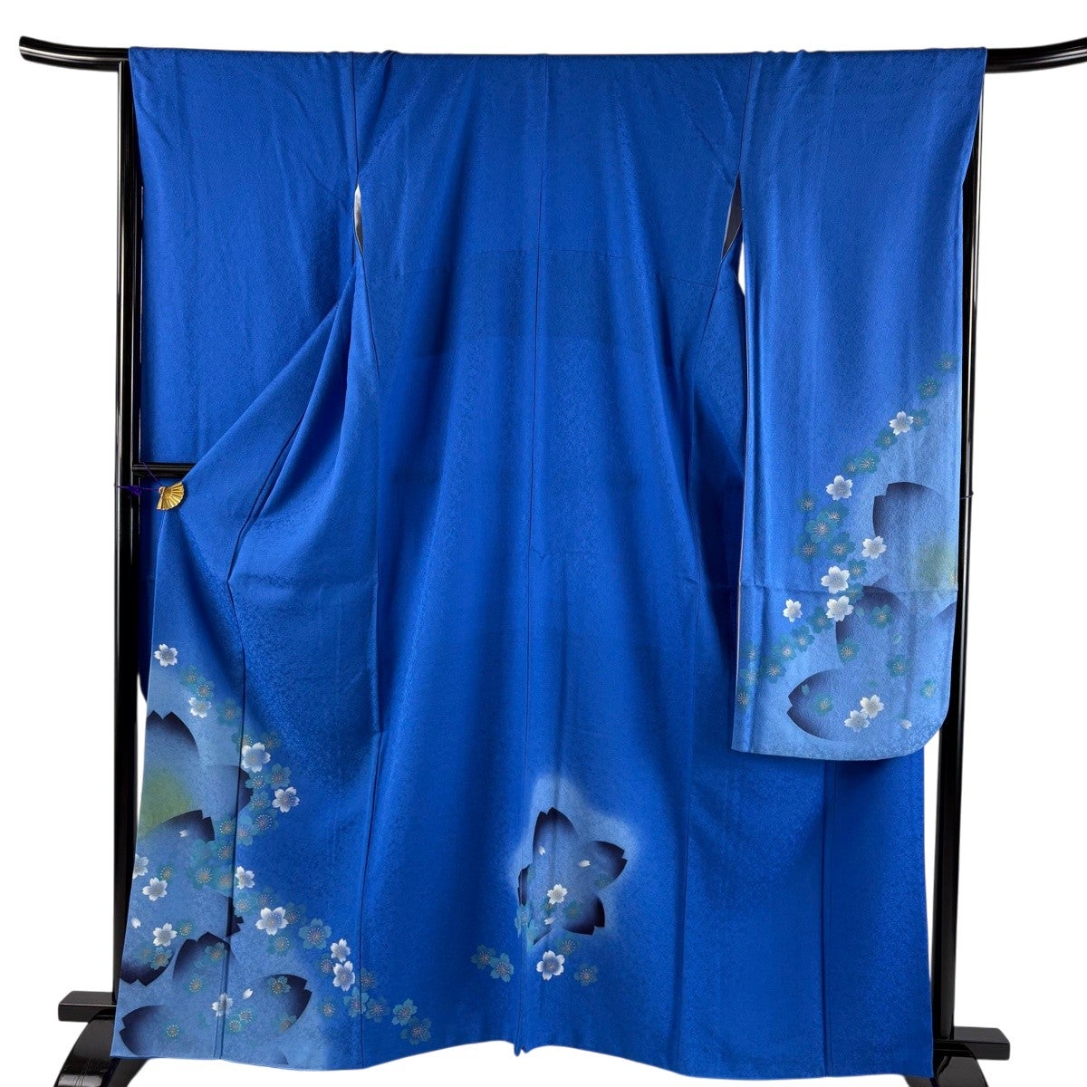 振袖 身丈163cm 裄丈68cm L 袷 桜 花弁 金彩 ぼかし 青 正絹 秀品