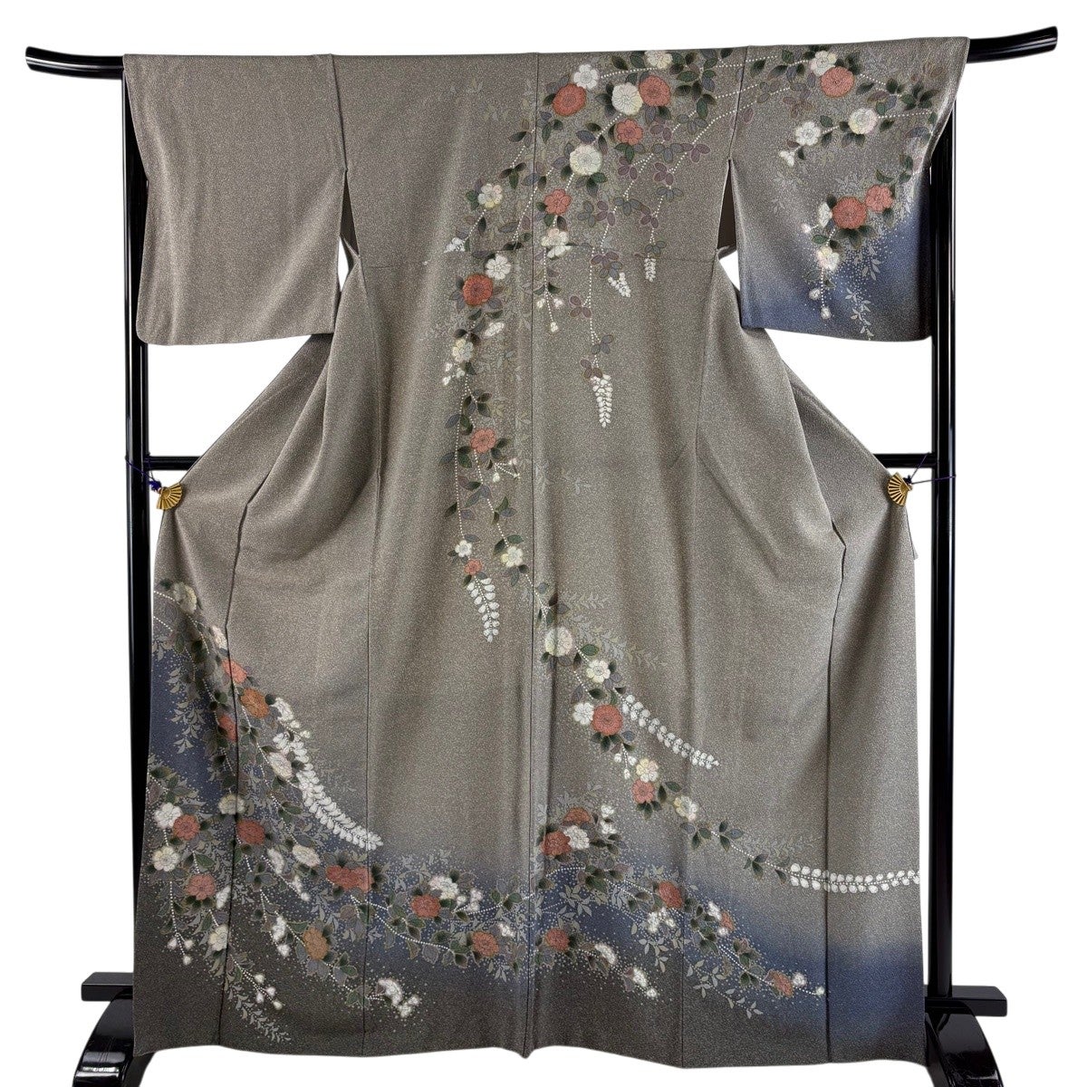 美品】 訪問着 身丈167cm 裄丈65cm M 袷 松 梅 金彩 ぼかし 黒灰 正絹