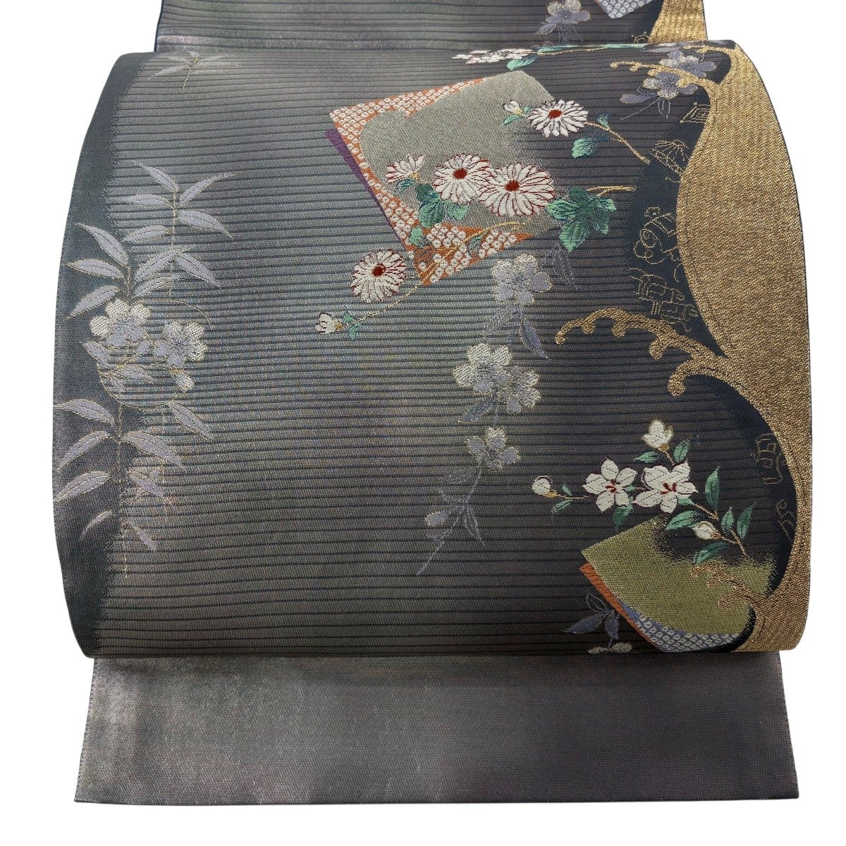 袋帯 秀品 色紙 草花 箔 金糸 銀色 六通 正絹｜中古・古着・リサイクル