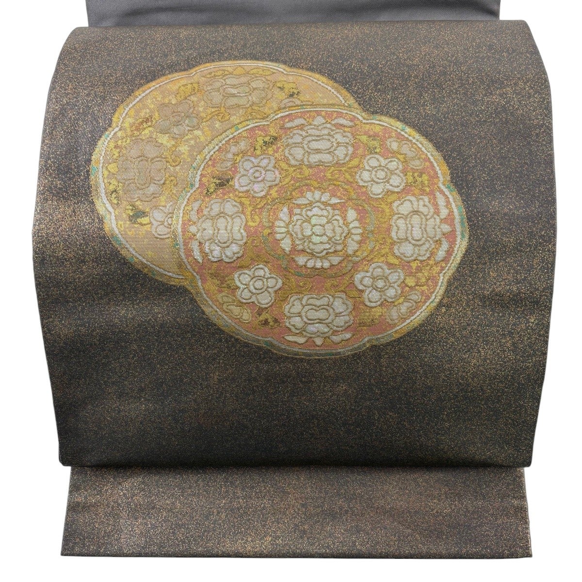 袋帯 大華紋 正絹 お太鼓柄 D583 袋帯 秀品 華文 金彩 灰紫 お太鼓柄 正絹｜中古・古着・リサイクル着物