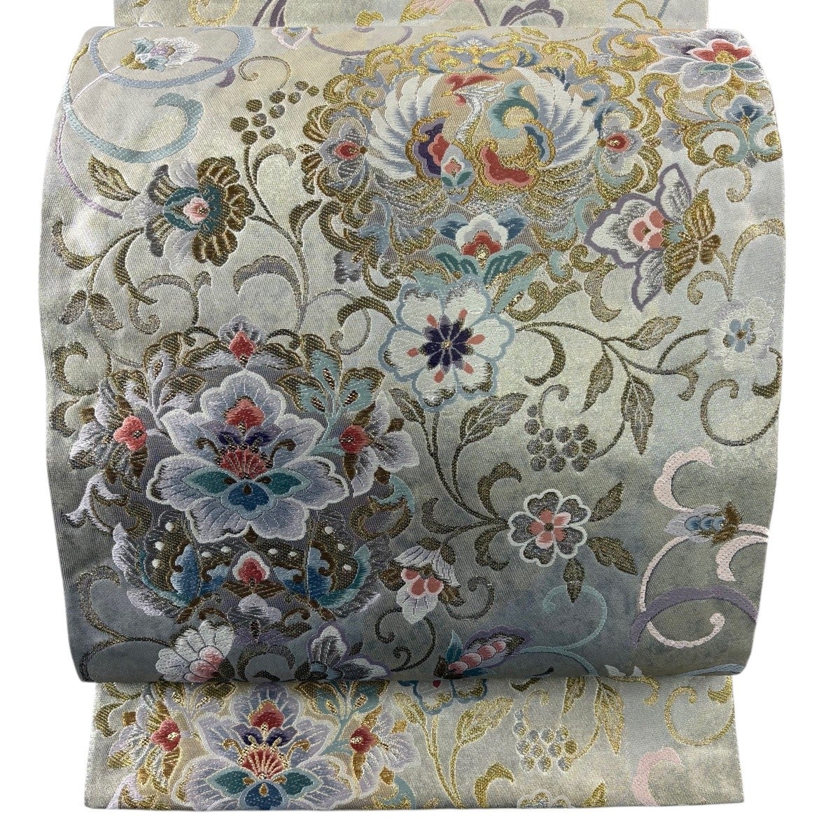 袋帯 秀品 鳳凰 花唐草 金銀糸 箔 銀色 六通 正絹｜中古・古着