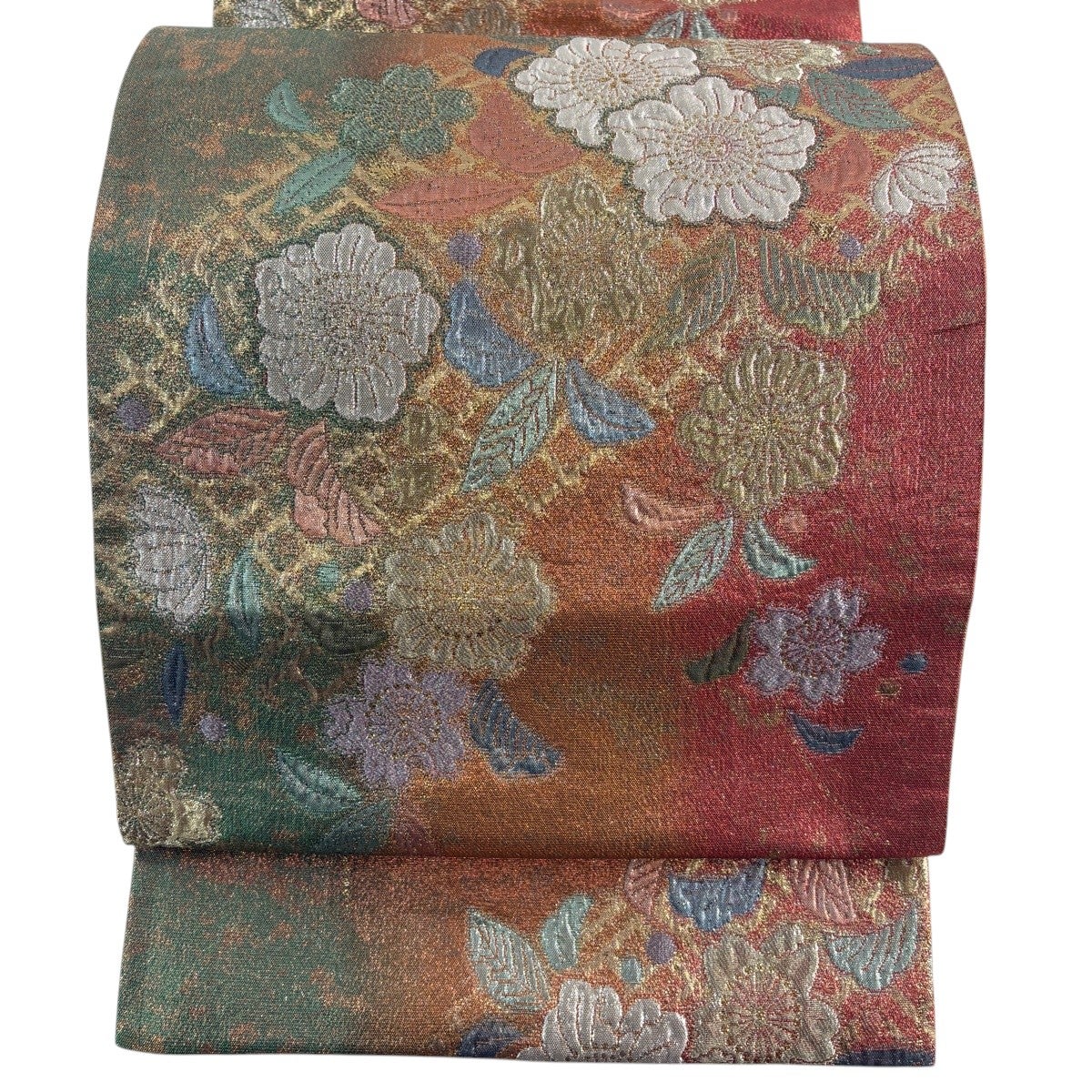 美品】 袋帯 秀品 辻が花柄 桜 箔 薄オレンジ 六通 正絹｜中古・古着
