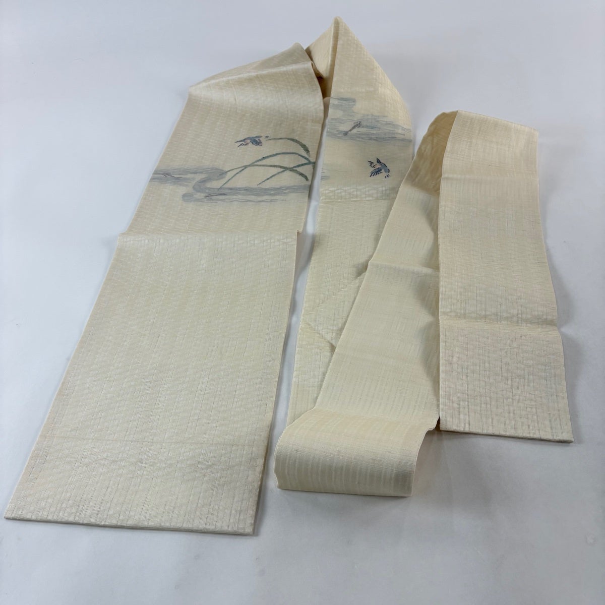 美品】 名古屋帯 秀品 夏帯 鳥 葉柄 金糸 ベージュ 正絹｜中古・古着