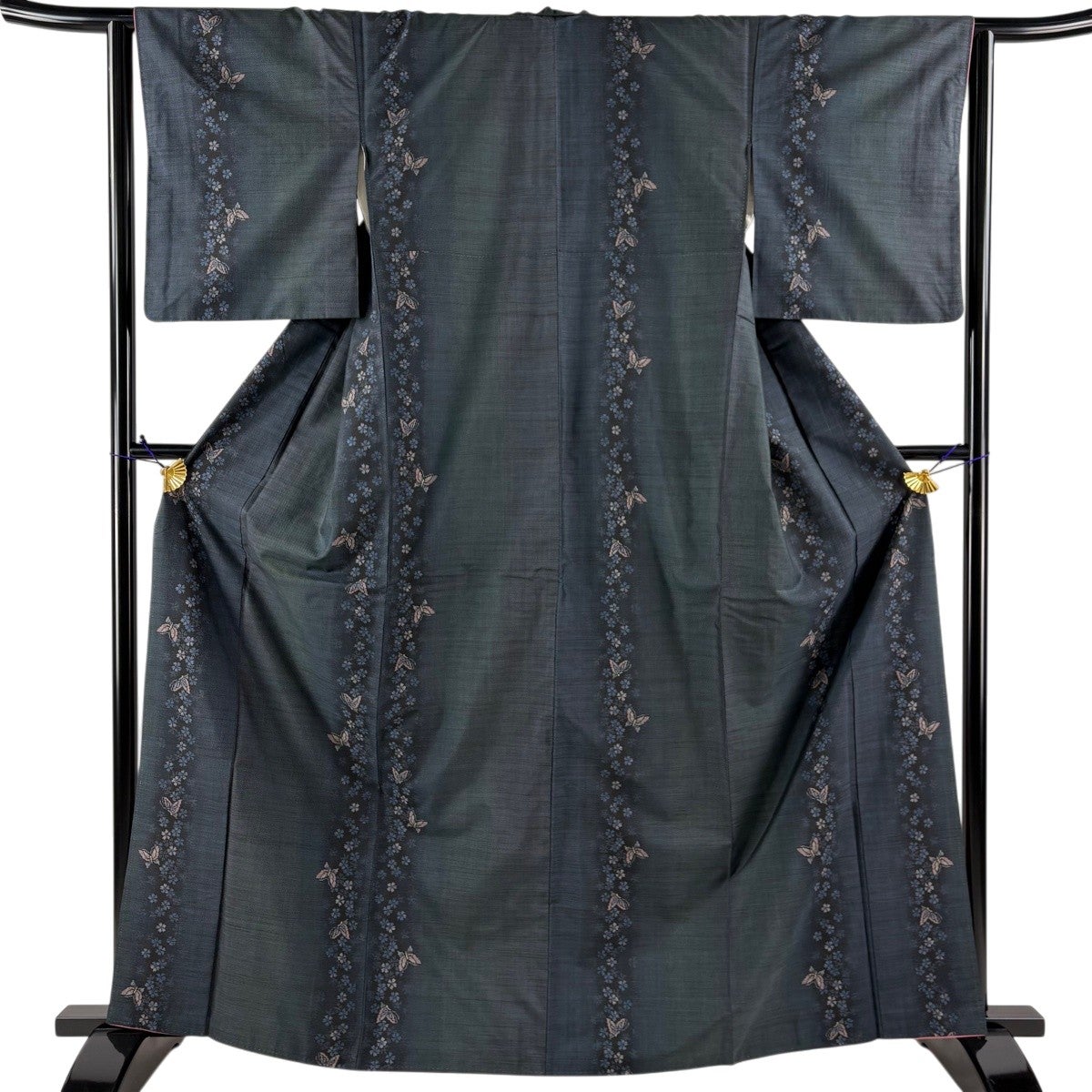 20%OFF 大島紬 身丈165cm 裄丈69.5cm L 袷 都喜ヱ門 証紙あり 葡萄 灰